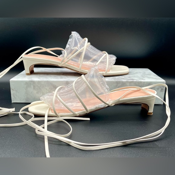 J CREW Sardinia Ankle-Wrap Heeled Sandals in Ivory White Leather. Size 8 - Picture 5 of 11